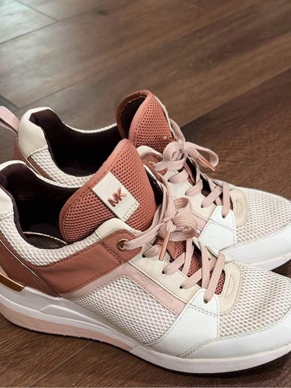 Michael Kors Rose Pink and White Lace-Up Platform Sneakers